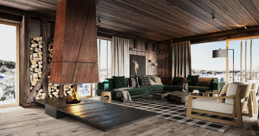 krb a obývací pokoj v horském apartmánu Albeřice