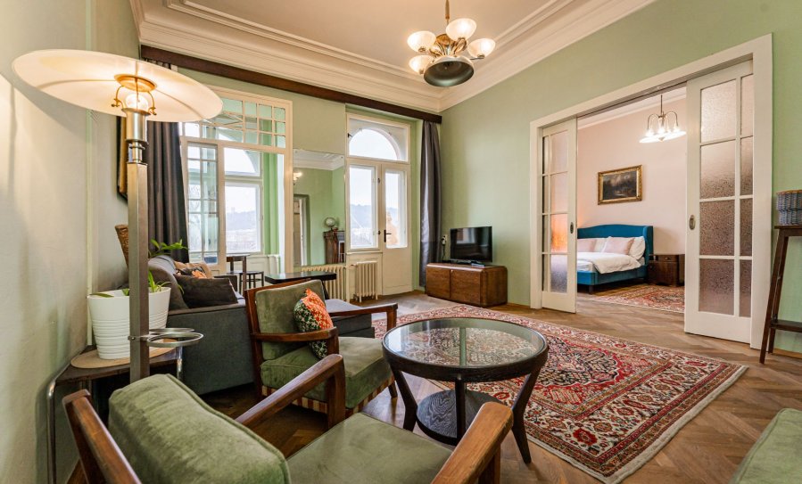 retro obývací pokoj v Praze