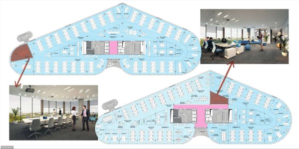 rozmístění kanceláří