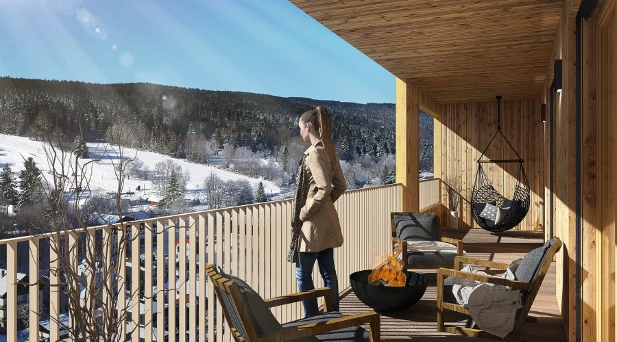 Prodej apartmánu 1+kk/T,  41,5 m², v Rezidenci Svatá Barbora, Železná Ruda