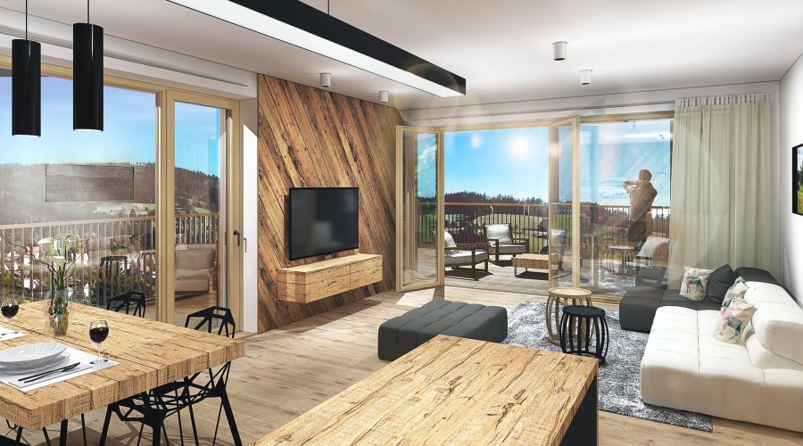 Prodej apartmánu 3+kk/T/B, 78,4 m², v Rezidenci Svatá Barbora, Železná Ruda