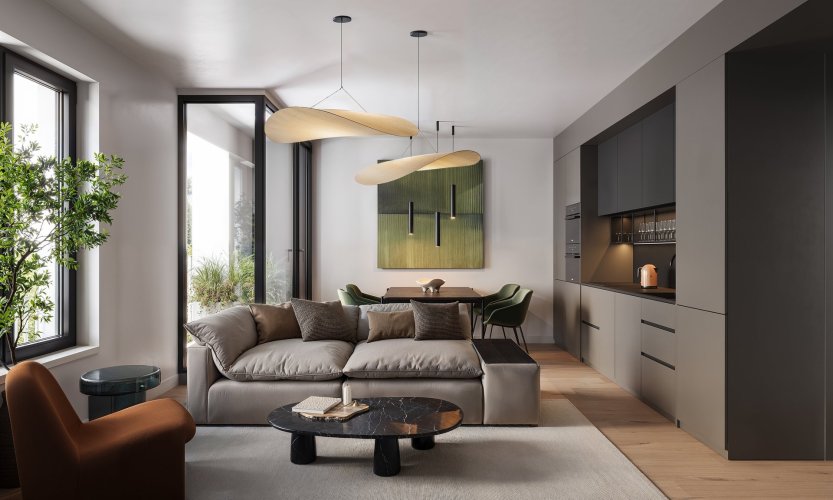 Prodej bytu 2+kk/L, 58,1 m², v rezidenci Na Nároží, Praha 8 – Kobylisy