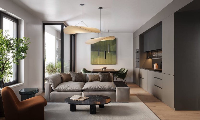 Prodej bytu 2+kk/L, 58,1 m², v rezidenci Na Nároží, Praha 8 – Kobylisy