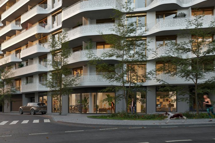 Prodej komerční jednotky, 117,4 m², v developerském projektu NEAR living, Praha 8 – Palmovka